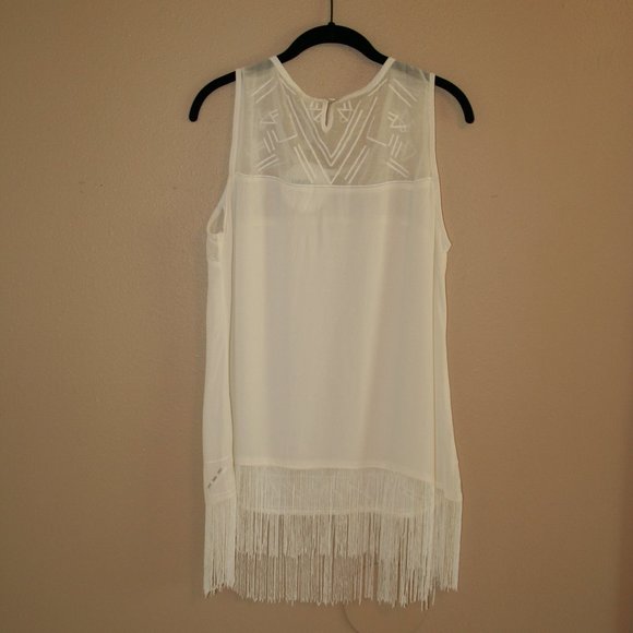 Andree White Embroidered Beaded Fringe Size L - Picture 4 of 4